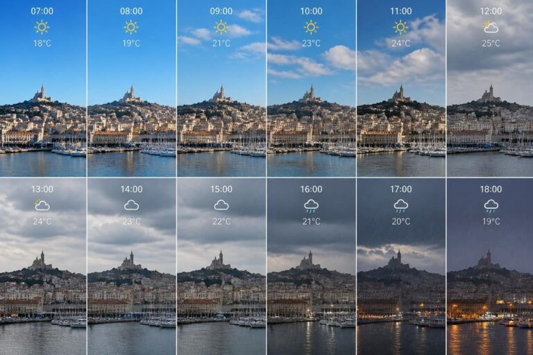 consultez la météo à marseille aujourd'hui heure par heure et suivez en direct l'évolution du temps pour organiser au mieux votre journée.